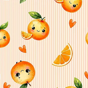 Tricoline Digital Frutinhas Laranja, 100% Alg. 50cm x 1,50mt