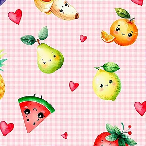 Tricoline Digital Salada de Frutas Rosa, 50cm x 1,50mt