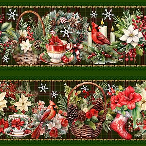 Tricoline Digital Barrado Feliz Natal Verde, 50cm x 1,50mt