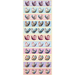 Tecido Tricoline Barrado Galinhas Porcelanas, 54cm x 1,50mt