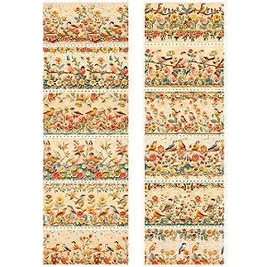 Tricoline Digital Barrado Pássaros e Flores, 50cm x 1,50mt