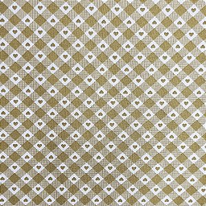 Tricoline Xadrez com Corações Bege 100%Algodão 50cm x 1,50mt