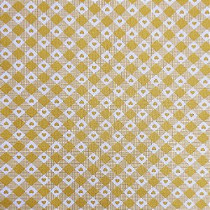 Tricoline Xadrez com Corações Amarelo 100%Alg. 50cm x 1,50mt
