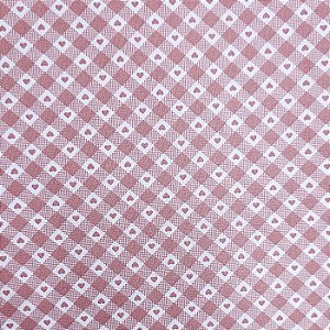 Tricoline Xadrez com Corações Rosa 100%Algodão 50cm x 1,50mt