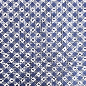 Tricoline Xadrez com Corações Azul 100%Algodão 50cm x 1,50mt