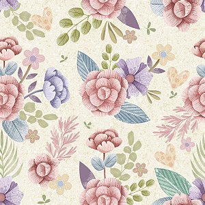 Tricoline Digital Floral Grande Passarinhos, 50cm x 1,50mt