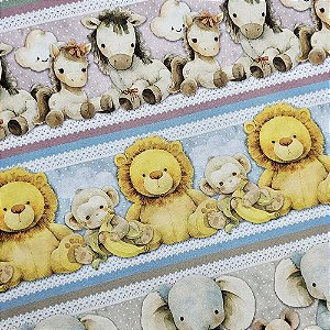 Tricoline Digital Barrado Animais Baby 100%Alg 50cm x 1,50mt
