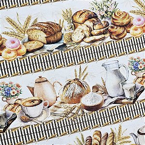 Tricoline Digital Barrado Pães, 100% Algodão, 50cm x 1,50mt