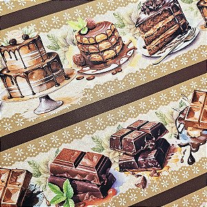 Tricoline Digital Barrado Chocolates, 100%Alg. 50cm x 1,50mt