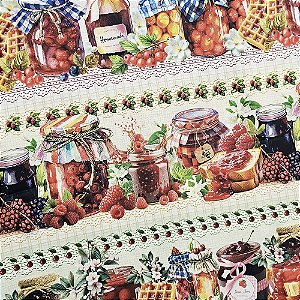 Tricoline Digital Barrado Doces e Compotas, 50cm x 1,50mt
