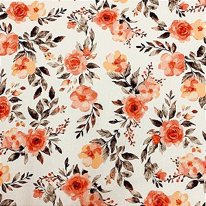 Tecido Tricoline Floral Aquarelado Fundo Cru, 50cm x 1,50mt