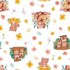 Tecido Fustão Dig. Animais Fofos 100% Algodão, 50cm x 1,50mt