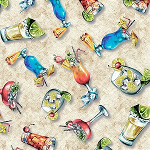Tecido Tricoline Digital Bebidas, 100%Algodão, 50cm x 1,50mt