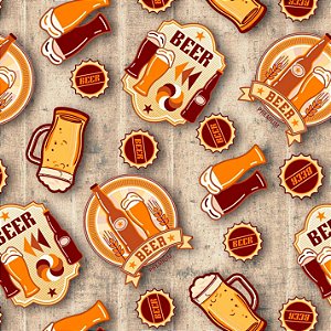 Tecido Tricoline Digital Cerveja, 100% Algodão 50cm x 1,50mt