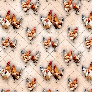 Tecido Tricoline Quintal de Galinhas, 100%Alg. 50cm x 1,50mt