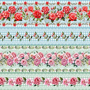 Tricoline Dig. Barrado Floral Pétalas de Amor, 55cm x 1,50m