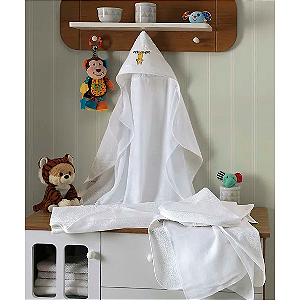 Toalha de Banho c/ Capuz Felpuda Branca Baby Love 90cmX70cm