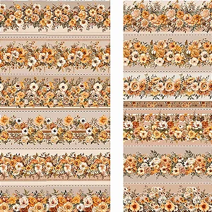 Tricoline Digital Barrado Flores Camurça, 50cm x 1,50mt