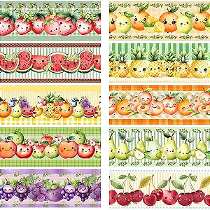 Tricoline Digital Barrado Frutinhas, 100%Alg, 50cm x 1,50mt