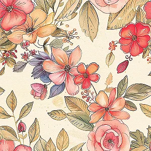Tricoline Digital Floralice Flores, 100%Algodão 50cm x 1,50m