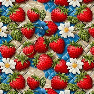 Tricoline Digital Frutas Patch Morangos 100%Alg 50cm x 1,50m