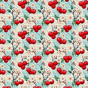 Tricoline Digital Frutas Patch Cerejas, 100%Alg 50cm x 1,50m