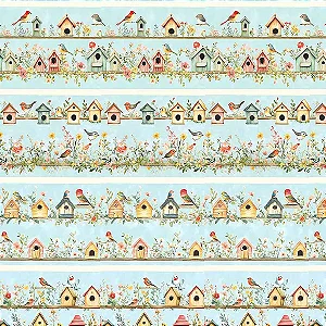 Tricoline Digital Barrado Casa de Passarinhos, 50cm x 1,50mt