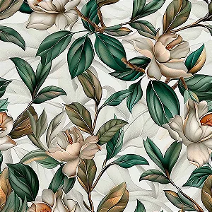 Tricoline Digital Flores Lush Creme, 100%Alg, 50cm x 1,50mt