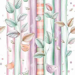 Tricoline Digital Birdies Listrado 100%Algodão 50cm x 1,50mt