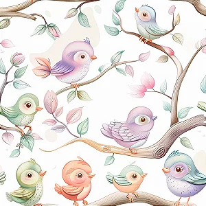Tricoline Digital Mini Birdies, 100% Algodão, 50cm x 1,50mt
