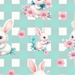 Tricoline Digital BF Coelhinhos, 100% Algodão, 50cm x 1,50mt