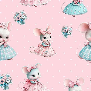 Tricoline Digital BF Ratinhas, 100% Algodão, 50cm x 1,50mt