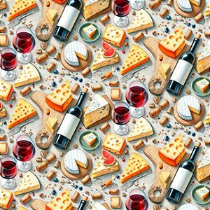 Tricoline Digital Queijo e Vinho, 100%Algodão, 50cm x 1,50mt