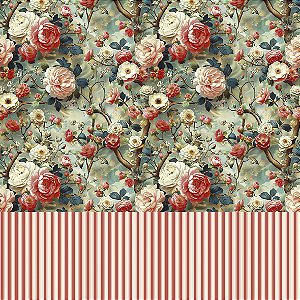 Tricoline Digital Floral com Listrado Mimabele 55cm x 1,50mt