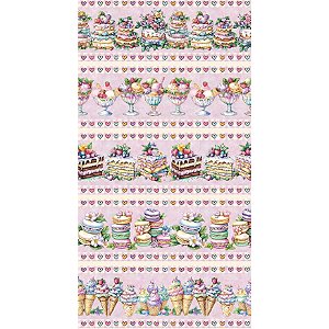 Tricoline Digital Barrado Delicias 100%Algodão 50cm x 1,50mt