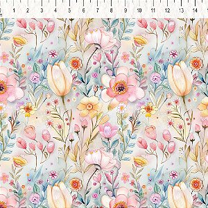 Tricoline Flores Encantadas 02, 100% Algodão, 50cm x 1,50mt