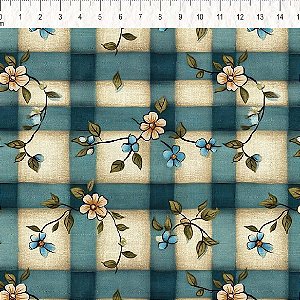 Tricoline Xadrez e Flores CF, 100% Algodão, 50cm x 1,50mt