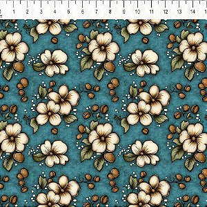 Tricoline Digital Flores e Grãos, 100%Algodão, 50cm x 1,50mt