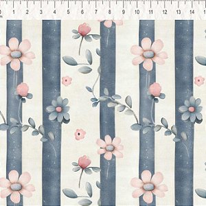 Tricoline Flores e Listras, 100% Algodão, 50cm x 1,50mt