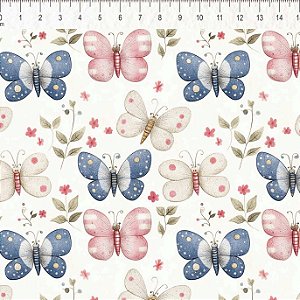 Tricoline Borboletas Amandita, 100% Algodão, 50cm x 1,50mt
