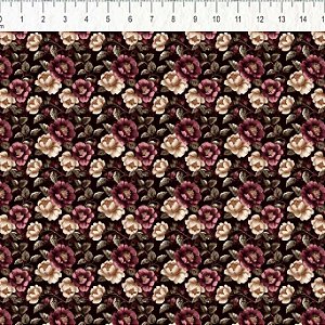 Tricoline Floral Bordeaux 1, 100% Algodão, 50cm x 1,50mt