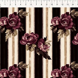 Tricoline Floral Bordeaux Listrado 100%Algodão 50cm x 1,50mt