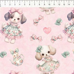 Tricoline Cute Cachorrinhas, 100% Algodão, 50cm x 1,50mt