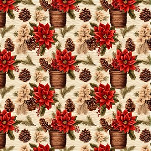 Tricoline Digital Natal Vasos Vintage 100%Alg, 50cm x 1,50mt