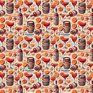 Tricoline Digital Drinks Negroni 100% Algodão, 50cm x 1,50mt