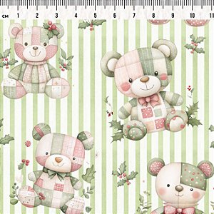 Tricoline Natal Ursinhos Clarinho, 100%Algodão 50cm x 1,50mt