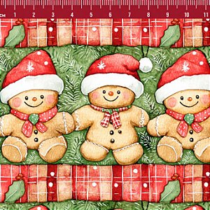 Tricoline Natal Greeny Gingerbread 100%Algodão 50cm x 1,50mt