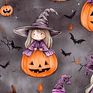 Tricoline Halloween Hall Aqua Bruxas, 100%Alg. 50cm x 1,50mt