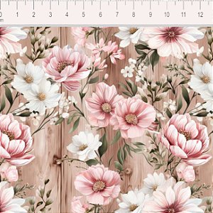 Tricoline Digital Wooden Flowers 100% Algodão, 50cm x 1,50mt