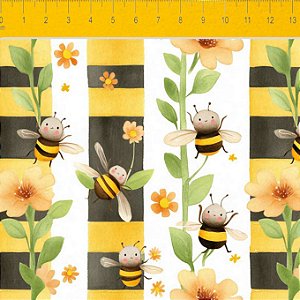 Tricoline Digital Bee Listra Amarela, 100%Alg, 50cm x 1,50mt